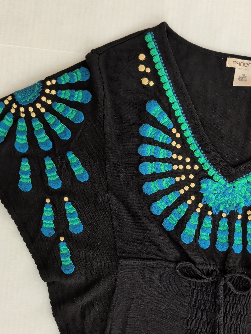 Arden B. Embroidered Whimsigoth Peacock Tunic Cover Up Top XS Black Blue Green - Picture 8 of 13